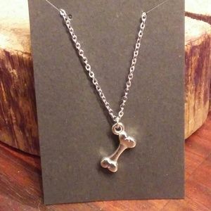 Dog Bone Charm Silver Tone Necklace